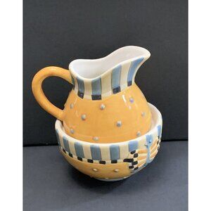Stackable Ceramic Creamer Sugar Bowl Butterfly Raised Dots Sakura Debbie Mumm